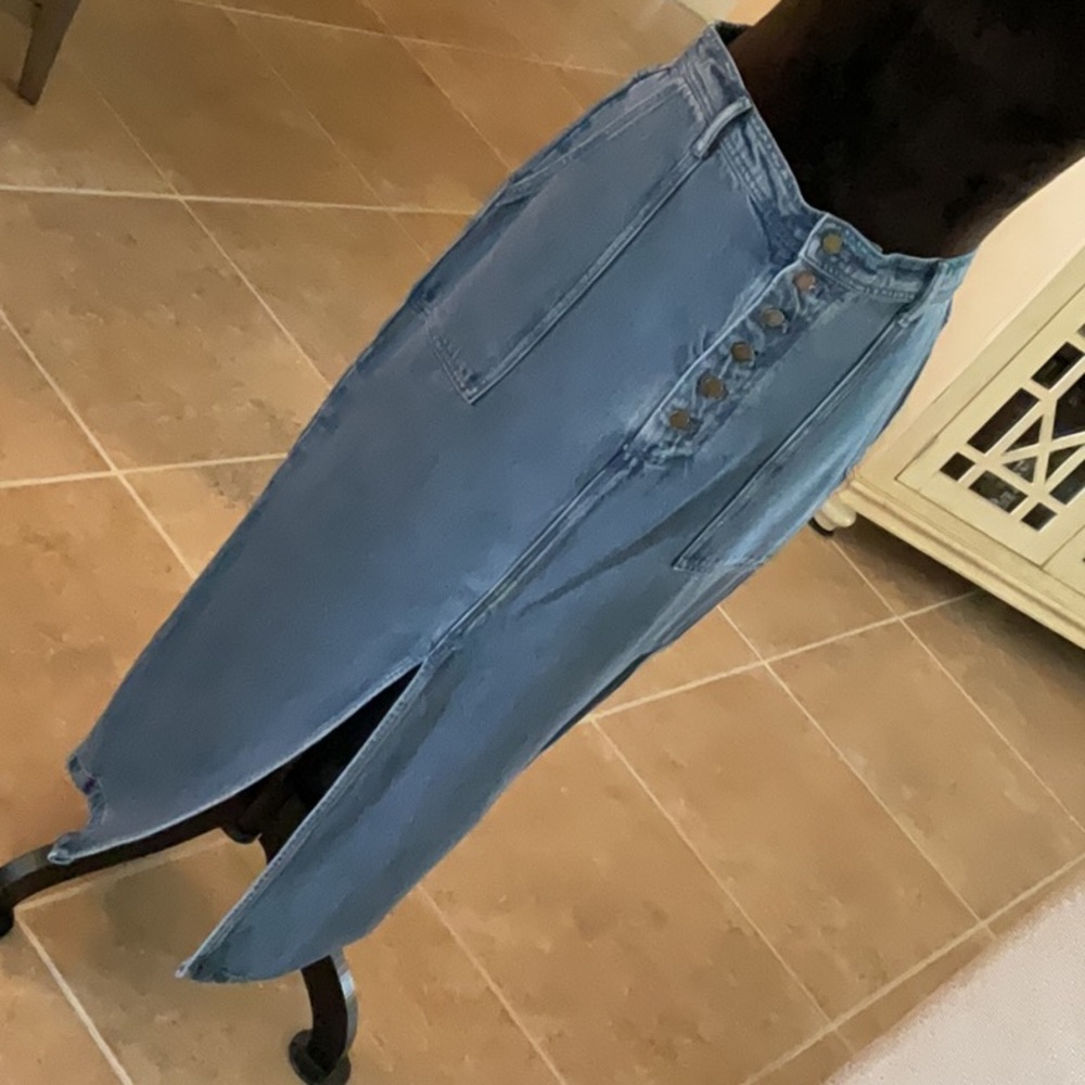 Young Fabulous & Broke Denim Button-Front Midi Skirt in Blue